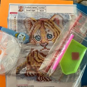 Diamond painting kit for kids yellow tiger
